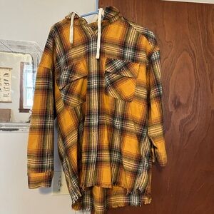 Yellow Plaid Hooded Flannel Shirt